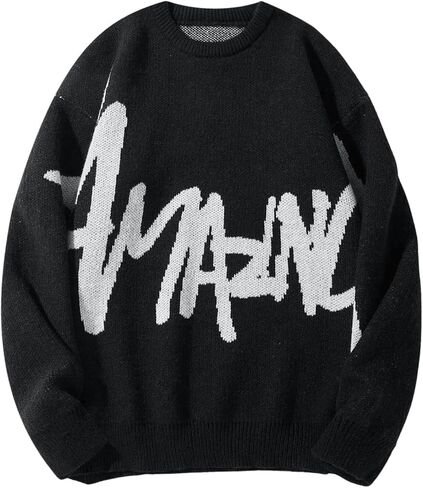 Floerns Men's Letter Print Long Sleeve Knit Wear Crewneck Pullover Sweaters in Kuwait