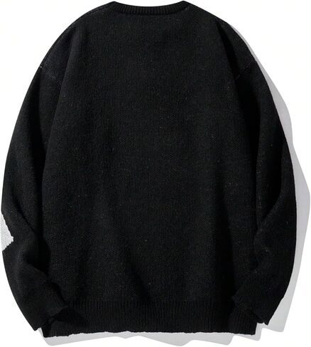 Floerns Men's Letter Print Long Sleeve Knit Wear Crewneck Pullover Sweaters in Kuwait