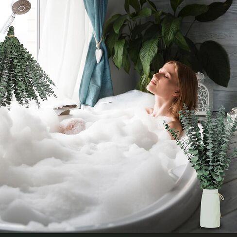 30 قطعة من سيقان الأوكالبتوس المجففة للاستحمام، 17 بوصة من أوراق الأوكالبتوس الطازجة الطبيعية فروع معلقة، حزمة نبات الأوكالبتوس الحية 9oz للحمام المنزلي والحمامات وديكور مزهرية حائط الزفاف، أساسيات الحمام in Kuwait