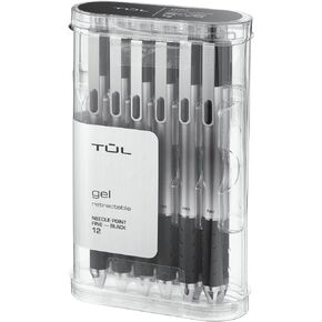 TUL GL1 Retractable Gel Pen, Needle Point, 0.5 mm, Gray Barrel, Black Ink, Pack Of 12
