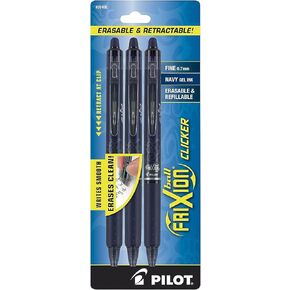 PILOT FriXion Clicker Erasable, Refillable & Retractable Gel Ink Pens, Fine Point, Navy Blue Ink, 3-Pack (31468)