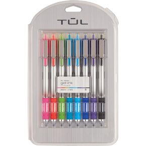 TUL Retractable Gel Pens, Bullet Point, 0.7 mm, Gray Barrel, Assorted Bright Ink Colors, Pack Of 8