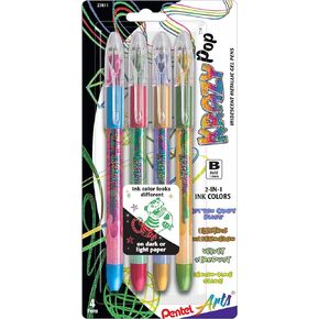Pentel Arts Krazy Pop Iridescent Gel Pen, (1.0mm) Bold Line, Assorted Ink, Pack of 4 (K91PABP4M3)