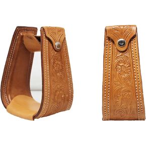 CHALLENGER Horse Western Saddle Tack Floral Hand Tooled Leather Covered Stirrups 51173TN