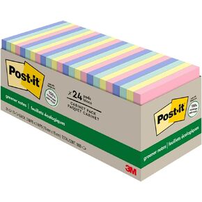 Post-it Greener Notes, 3x3 in, 24 Pads, America's #1 Favorite Sticky Notes, Sweet Sprinkles Collection, Pastel Colors, Clean Removal, 100% Recycled Material (654R-24CP-AP)
