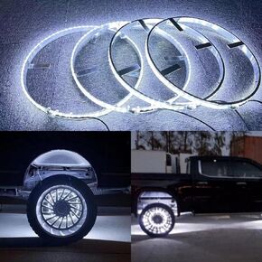 17.5‘’ Wireless RF Remote/Rocker Switch Ctrl Pure White Bright White Rim Lights Breathe/Flashing LED Illuminated Wheel Ring Lights Car Truck Cool White Strobe Tire Lights