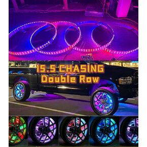 15.5‘’ Double Row Dream Chase Led Wheel Light Million Colors Shift Rim Light w/Turn Signal,Lock,Braking Functionand Can Controlled by Remote&Bluetooth with ON/Off Switch