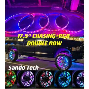 Sando Tech 17.5'' Double Row Dream Color Chase Million Colors Shift Led Wheel Ring Light 672Leds w/Turn Signal,Lock,Braking Functionand Controlled by Remote&Bluetooth