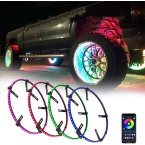 4PCS 17.5'' LED Wheel Ring Lights,IP68 Waterproof Multi-Color Double RGB Shift Changing Wheel Ring Rim Lights with Bluetooth APP Control