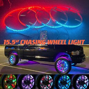 15.5‘’ Dream Color Chase Million Colors Shift LED Wheel Ring Light Dancing Flow Rim Light w/Turn Signal,Lock,Braking Functionand Remote&Bluetooth Ctrl