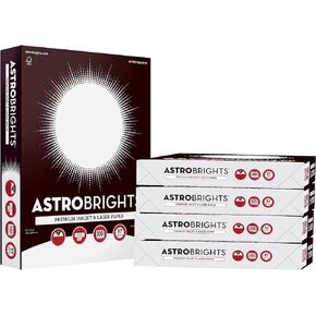 Astrobrights® Printer & Copy Paper, 8.5" x 11", 28lb/105gsm, 97 Brightness, White, 5 reams of 300 sheets per ream, 1,500 sheets per carton (91738-01)