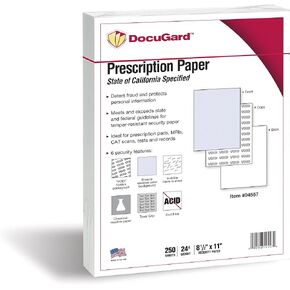 DocuGard Standard Medical Security Paper for Printing Prescriptions and Preventing Fraud, CMS Approved, 6 Security Features, Laser and Inkjet Safe, Blue, 8.5 x 11, 24 lb., 500 Sheets (04541)