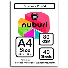 Nuburi - A4 Size Printer Paper - Great for Professional Documents - 80 gsm / 21lb (40 Sheets)