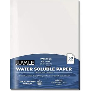 Juvale 30 Pack Water Soluble Paper, Dissolvable Disappearing Sheets for Embroidery, Arts, Crafts, Letter-Size (3pt, 60gsm, 8.5 x 11 In)