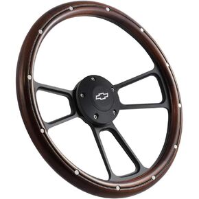 14" Real Mahogany Wood Steering Wheel w/Black Chevy Horn for Chevy C/K Series Truck