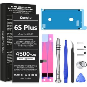 Upgrade Battery for iPhone 6s Plus, 4500mAh 2023 New Version Conqto Higher Capacity 0 Cycle Replacement Battery for iPhone 6s Plus A1634,A1687,A1699 with Full Set Repair Tool Kit & Instructions