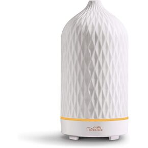 Wanlola Essential Oil Diffuser,Aromatherapy Diffuser with Diamond Pattern,120ML Ceramic Diffuser with Auto Off Function & Warm Light for Home,Decor,White