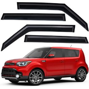 Lightronic WV94367 Outside-Mount Side Window Visor Deflector Rain Guard, Dark Smoke Shatterproof, 4-Pieces Set for 2014-2019 Kia Soul
