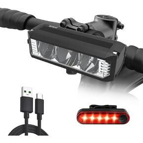 2022 Newest High Capacity Super Bright LED Bike Light,USB Rechargeable Bicycle Headlight-5 Modes,Waterproof Bike Headlight Taillight,Daytime Running Light,Men Women Bicycle Accessories