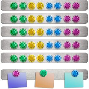 مجموعة من 6 - شرائط نشرة مغناطيسية من الحديد المقاوم للصدأ بدون إطار ذاتية اللصق، شريط معدني للمغناطيس، لوحة إعلانات مغناطيسية، شريط إعلانات مغناطيسي، 48 زرًا مغناطيسيًا قويًا وملونًا in Kuwait