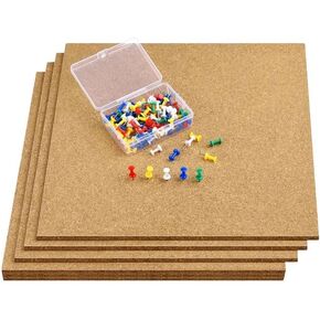 TUPARKA 6 Pack Cork Board 12"x12" - 1/4" Self-Adhesive Corkboards for Wall with 100 Push Pins Wall Bulletin Boards Square Bulletin Boards Cork Tiles for Wall Home School Office Decorative