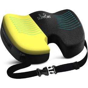 Seat Cushion with Straps - Seat Cushion for Desk Chair, Car Seat Cushion, Office Chair Cushion Tailbone Pain Relief Cushion design to Relieve Sciatica Coccyx from Prolonged Sitting (Black)