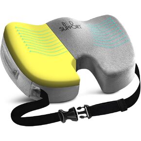 Seat Cushion with Straps - Seat Cushion for Desk Chair, Car Seat Cushion, Office Chair Cushion Tailbone Pain Relief Cushion design to Relieve Sciatica Coccyx from Prolonged Sitting (Black)