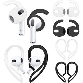 IiEXCEL 4 Pairs Anti Slip Kit Compatible with AirPods 3rd Gen, Silicone Sport Ear Hooks and 360° Rotation Adjustable Length Outdoor Earhooks Grip Ear Tips Wing Buds Holder for New AirPod 3-4X1