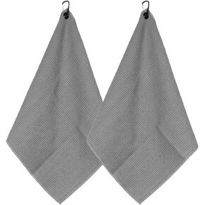 Myartte 2pcs Golf Towels for Golf Bag for Men Women Golfer Microfiber Fabric Waffle Pattern 16’’×16’’(Black)