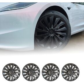 KAVANIC 4PCS Model 3 Highland Wheel Covers 18 inch Original Model Matte Black Model 3 Highland Hubcaps as 2023-2024 Model 3 Highland Wheel Cover Replacement Support Logo Symmetry Design
