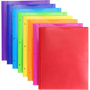 8 عبوات من المجلدات البلاستيكية شديدة التحمل مع جيب وفتحات أمامية شفافة، مجلد بجيبين و3 فتحات، مجلد جيب مع فتحة للبطاقات للمدرسة والمكتب، ألوان متنوعة in Kuwait