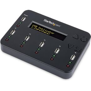 StarTech.com Standalone 1 to 5 USB Flash Drive Duplicator / Cloner / Eraser, Multiple USB Thumb Drive Copier / Sanitizer, System File / Sector-by-Sector Copy, 1.5 GB/min, 3-Pass Erase, LCD (USBDUP15), Black, 1:15 Target
