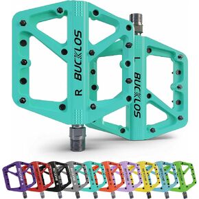 BUCKLOS Mountain Bike Pedals MTB Flat Pedal, Adult Bicycle Road Bike Large Platform Nylon Non-Slip Pedals for Gravel Bike/Hybrid Bike 9/16"