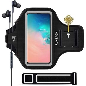 RUNBACH Armband for Samsung Galaxy S24+/S23+/S22+/S20+/S10+/S9+/S8+,Sweatproof Running Exercise Gym Bag with Fingerprint Touch/Key Holder and Card Slot (Pink)