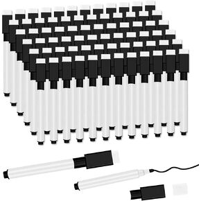 72Pcs Black Magnetic Dry Erase Markers with Eraser Cap, White Board Mini Dry erase Markers Bulk, Fine Point Tip Student White Board Markers for Teachers Office School Supplies