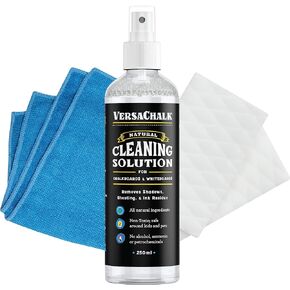 VersaChalk 100% Natural Chalkboard Cleaner Spray and Eraser Kit Remove Liquid Chalk Marker Ink from Chalk Board Signs, Whiteboard, Dry Erase Marker Board, and Blackboard
