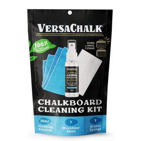 مجموعة بخاخ وممحاة منظف السبورة الطبيعية بنسبة 100% من VersaChalk (250 مل) - إزالة حبر قلم الطباشير السائل من علامات سبورة الطباشير والسبورة البيضاء ولوحة التحديد الجافة والسبورة السوداء