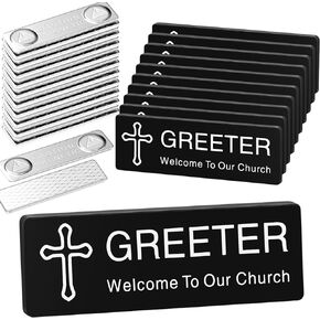 Sabary 10 Pcs Magnetic Greeter Name Tag for Church Welcome to Our Church 1 x 3 Inch Personalized Tag Cross Design Acrylic Badge with Magnet Reusable Name Badge Bulk for Uniform Clothe Gathering(Gold)