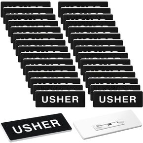 30 Pack Usher Badges Usher Pins for Church Acrylic Usher Name Tags with Pins Round Corner Usher Badges for Church Name Tag Pins Name Badge Uniform Clothes, 1 x 3 Inch