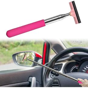 Car Rearview Mirror Wiper, Retractable Window Squeegee, Small Auto Squeegee Cleaner Water Side Mirror Wiper with Telescopic Long Handle, Snow Brush & Ice Scraper Car Accessories Cleaner Tool（Pink）