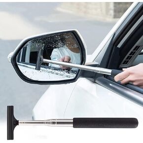 GreceYou Retractable Car Rearview Mirror Wiper Portable Auto Mirror Squeegee Cleaner Long Handle Car Cleaning Tool Mirror Glass Mist Cleaner, Length Up to 98cm/38.6inch (Pink)