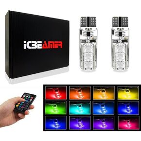 ICBEAMER T10 194 168 w5w RGB LED Remote Atmosphere light Bulbs Strobe 16 Colors Replace Map/Dome/License Plate/Parking