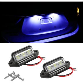 2PCS LED License Plate Light, 12V/24V Waterproof 6-SMD License Plate Lamp Tail Light for Most Cars, Trucks, Trailer, Buses, Step Courtesy Light, Dome/Cargo Lights (Blue)