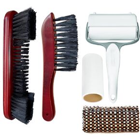 Pool Table Cleaning Brush Set, Billiard Table Accessories Kit with 5 Items, 2 Nylon Bristle Brush with Natural Solid Wood Handle, Pool Cue Cleaning Cloth, Sticky Lint Roller and Spare Core