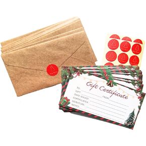 Gift Certificates for Business 30 Certificate Cards 30 Kraft Envelopes 30 Stickers for Holiday Christmas Small Business Restaurants Spa Beauty Makeup Hair Salon