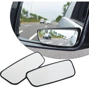 Flygun 2 PCS Car Rear View Blind Spot Mirror, 3.7" x 1.4" Rectangular Curved Wideangle Auxiliary Rearview Mirror, High-definition Glass Adjustable Anti-glare Mirror, Universal Car Side Mirror (Black)