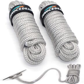 2 Pack Premium Gray Dock Lines - 15' / 25'/35' with Eyelet.Double Braided Nylon Dock Line/Mooring Lines.Hi-Performance Marine Boats Ropes (1/2" x25')