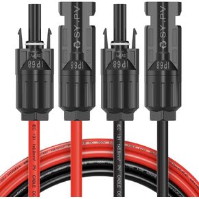Solar Panel Extension Cable 10FT Solar Cable with IP68 Waterproof Female and Male Solar Connectors 1 Pair 10AWG (6 MM²) (10FT)