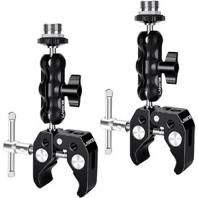 Super Clamp Mic Microphone Mount and Double Ball Head with 1/4’’ Female to 5/8’’ Male Thread Adapter – 2 Pieces