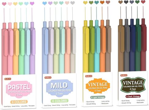 Shuttle Art Retractable Mild Gel Ink Pens, 22 Pack Black Ink Pens, Cute Pens 0.5mm Fine Point Soft Barrel for Writing Journaling Taking Notes School Office Home in Saudi Arabia